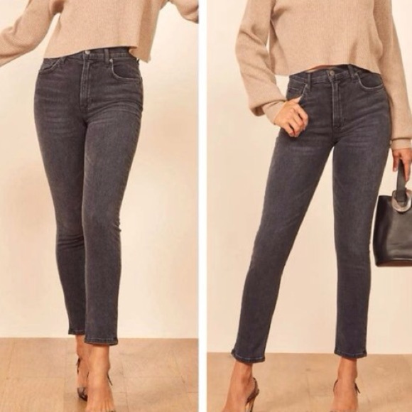 Reformation Jeans Women 25 Grey Avalon Wash Denim High & Skinny Crop Jeans - Picture 1 of 12